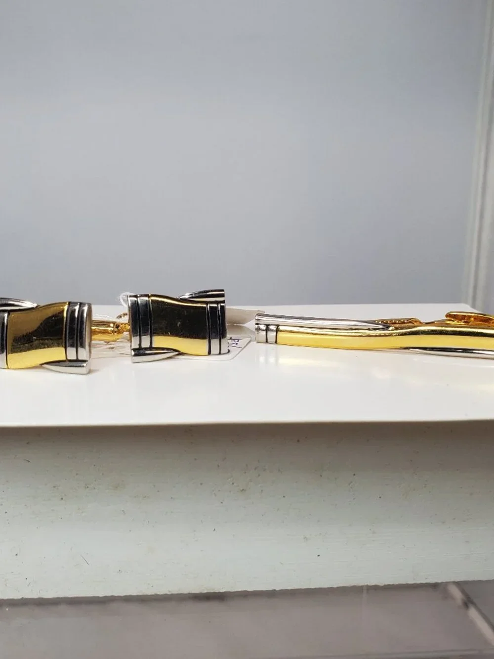 Vintage Two-Tone Gold and Silver-Plated 3-Piece Tie Clip & Cufflinks Set